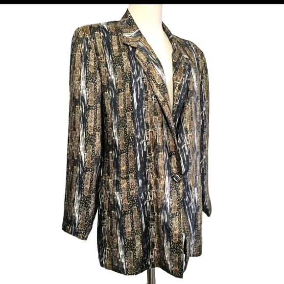 Robert Stock Women 90's Brown Small Silk Formal Casual Long Sleeve Jacket Blazer - Picture 2 of 11